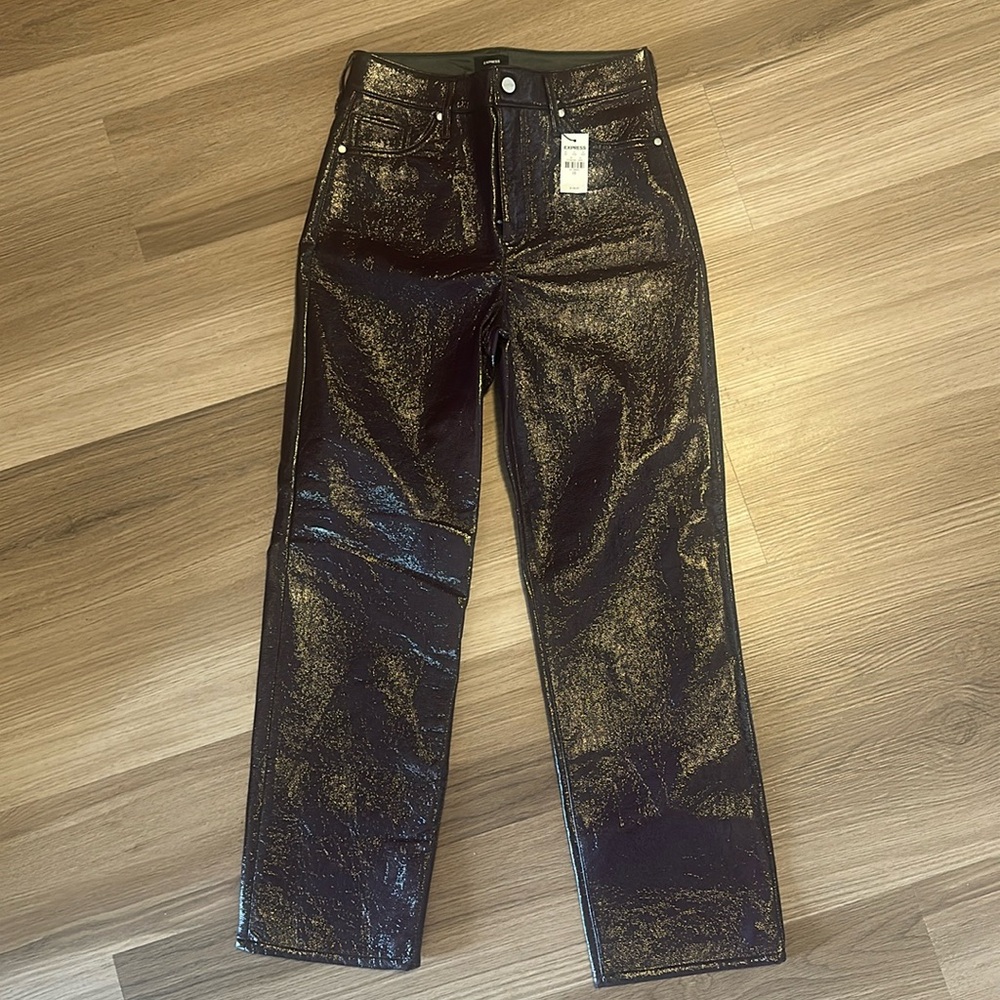 Express Maroon Vinyl Pants NWT